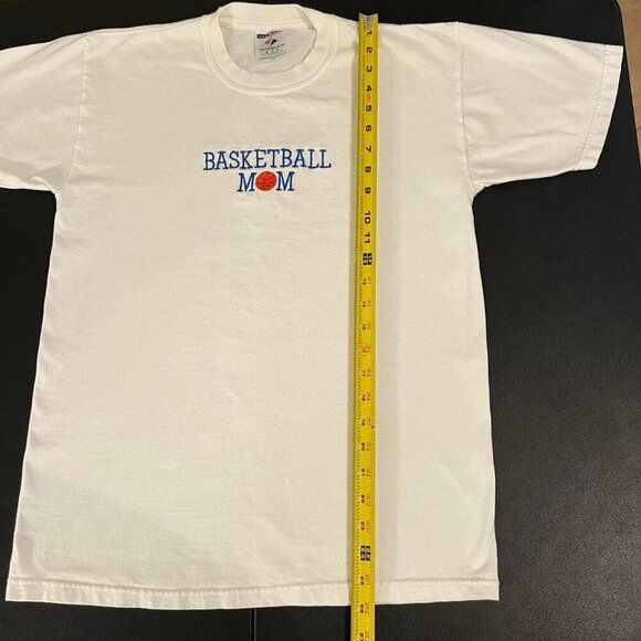 90s Vintage Jerzees Basketball Mom Tee Women’s M Cream Blue Embroidered Retro - Picture 4 of 7
